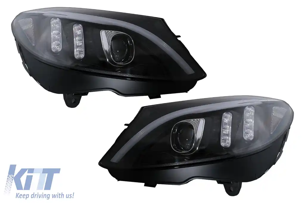 Faruri LED compatibil cu Mercedes C-Class W205 S205 A205 C205 (2014-2018) Negru Semnal Dinamic Secvential-image-6105779