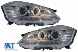 Faruri LED compatibil cu Mercedes Clasa S W221 (2005-2009) Facelift Look Semnalizare Dinamica Secventiala-image-6081114