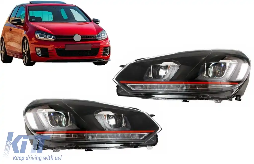 Faruri LED compatibil cu VW Golf 6 VI (2008-2012) Golf 7 U Design With Red Strip GTI Semnal LED Dinamic