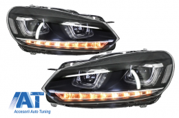Faruri LED compatibil cu VW Golf 6 VI (2008-2013) Design Golf 7 3D U Design Semnal LED Dinamic-image-6003217