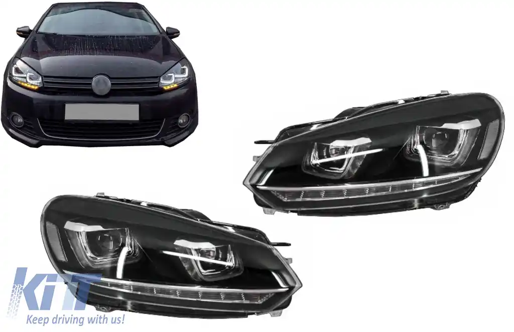 Faruri LED compatibil cu VW Golf 6 VI (2008-2013) Design Golf 7 3D U Design Semnal LED Dinamic
