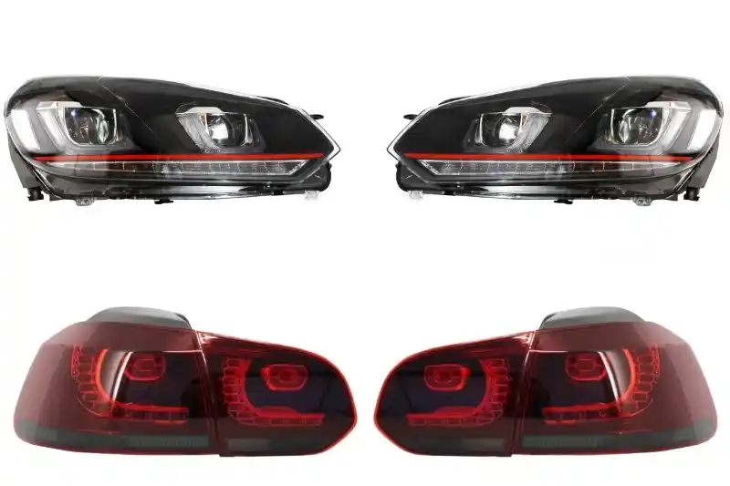 Faruri LED compatibil cu VW Golf 6 VI (2008-2013) Golf 7 3D Design Red Strip GTI LED Dinamic cu Stopuri R20
