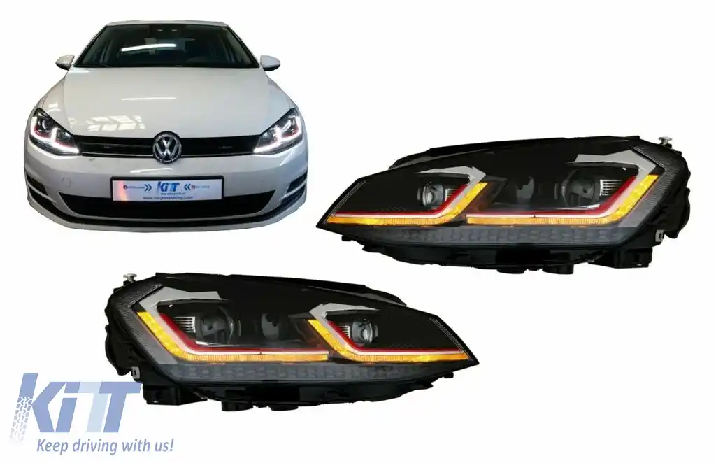 Faruri LED compatibil cu VW Golf 7 VII (2012-2017) Facelift G7.5 GTI Look cu Semnal Dinamic-image-6106066