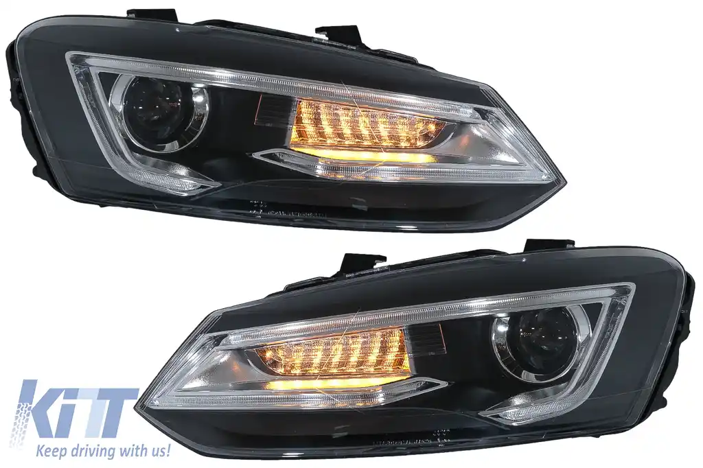 Faruri LED compatibil cu VW Polo MK5 6R 6C 61 (2011-2017) RHD Devil Eye Look