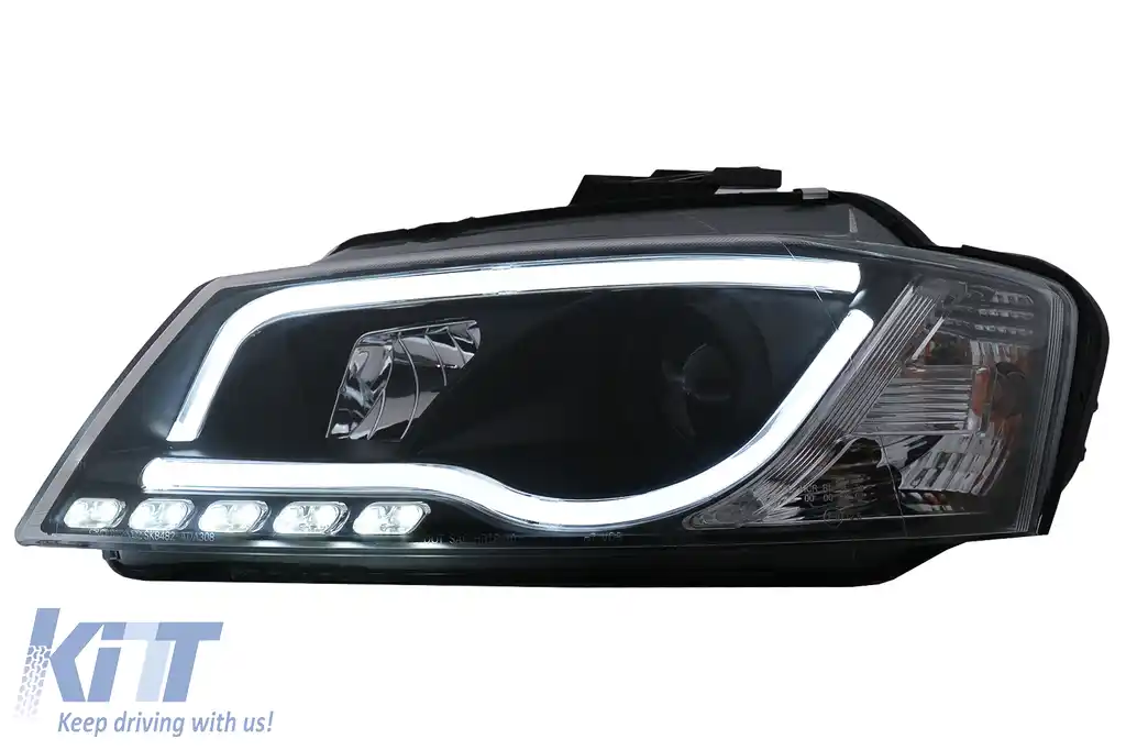 Faruri LED DRL compatibil cu Audi A3 8P Facelift Hatchback Sportback (2008-2012) Negru-image-6100088