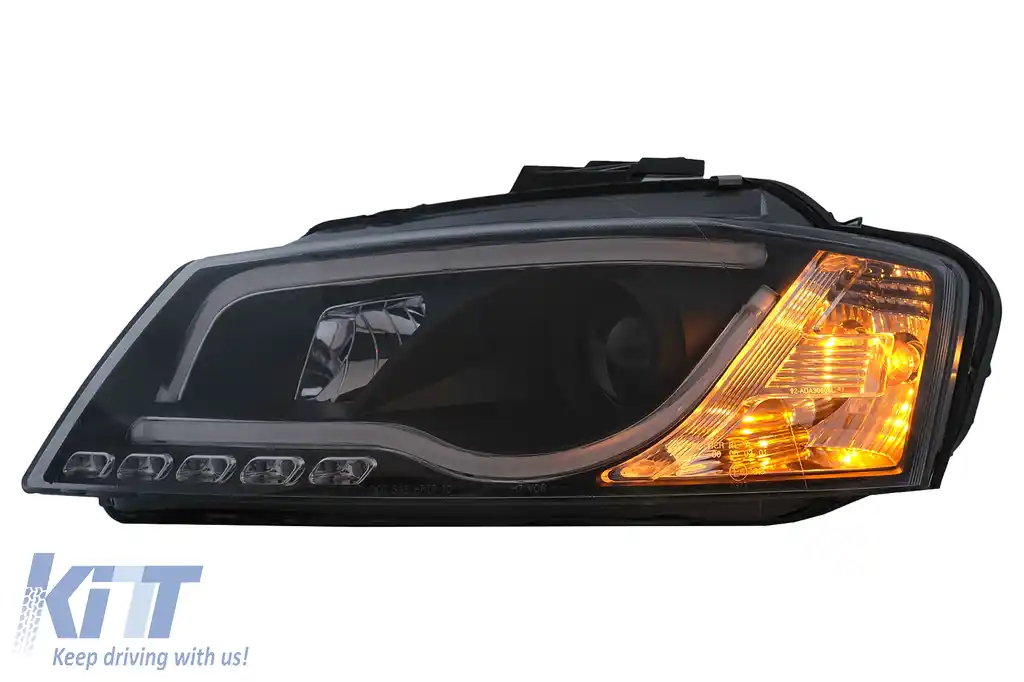 Faruri LED DRL compatibil cu Audi A3 8P Facelift Hatchback Sportback (2008-2012) Negru-image-6100091