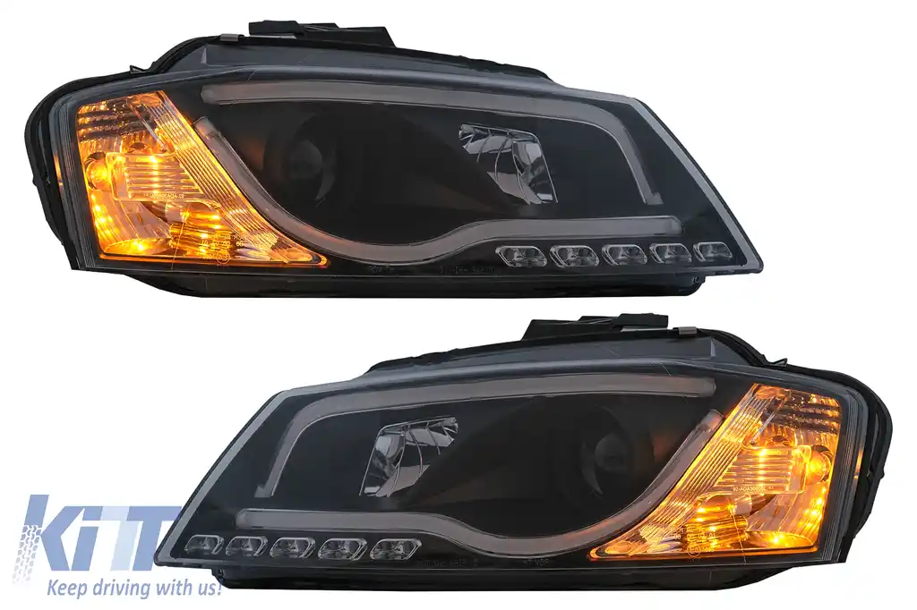 Faruri LED DRL compatibil cu Audi A3 8P Facelift Hatchback Sportback (2008-2012) Negru-image-6100092