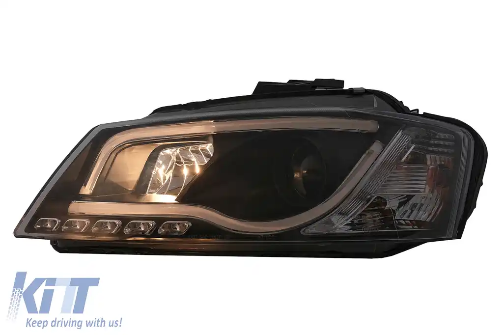 Faruri LED DRL compatibil cu Audi A3 8P Facelift Hatchback Sportback (2008-2012) Negru-image-6100094