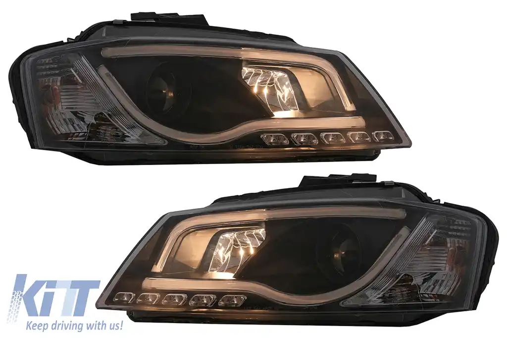 Faruri LED DRL compatibil cu Audi A3 8P Facelift Hatchback Sportback (2008-2012) Negru-image-6100095