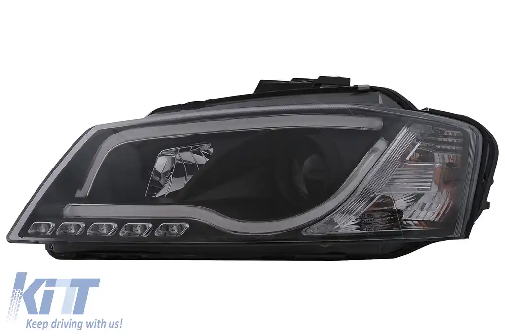 Faruri LED DRL compatibil cu Audi A3 8P Facelift Hatchback Sportback (2008-2012) Negru-image-6100097