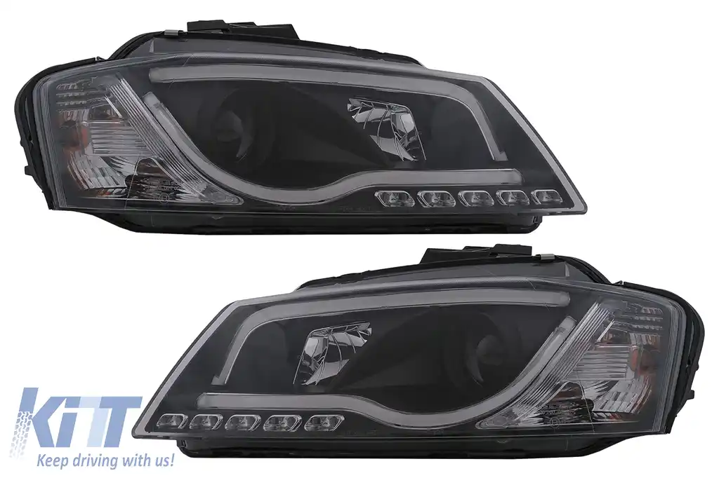 Faruri LED DRL compatibil cu Audi A3 8P Facelift Hatchback Sportback (2008-2012) Negru-image-6100098