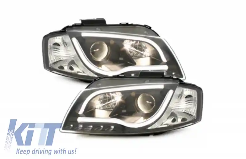 Faruri LED DRL compatibil cu Audi A3 8P (05.2003-03.2008) Negru-image-65422