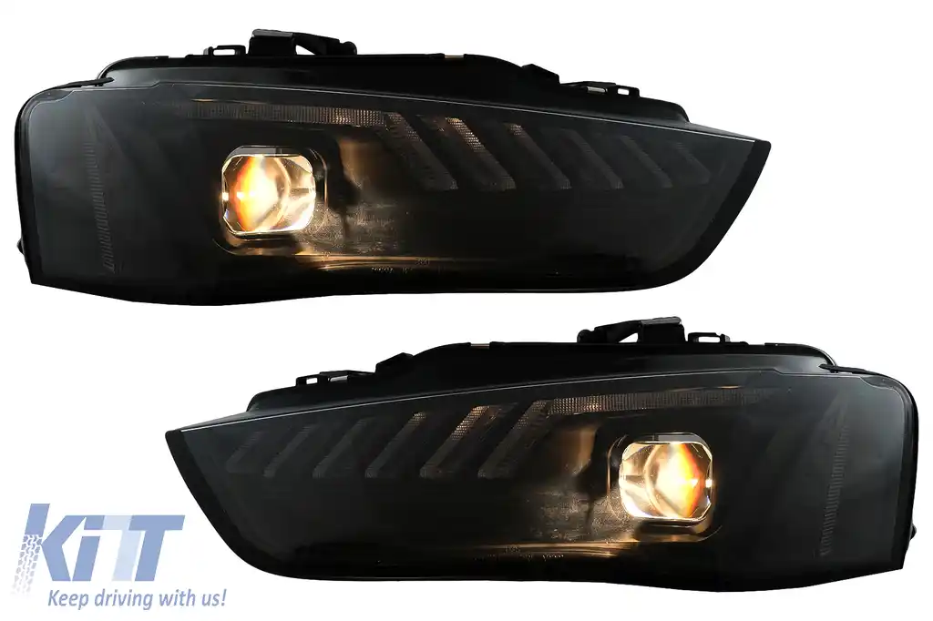 Faruri LED DRL compatibil cu Audi A4 B8.5 Facelift (2012-2015) Negru Semnal Dinamic-image-6109332