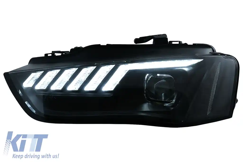 Faruri LED DRL compatibil cu Audi A4 B8.5 Facelift (2012-2015) Negru Semnal Dinamic-image-6109336