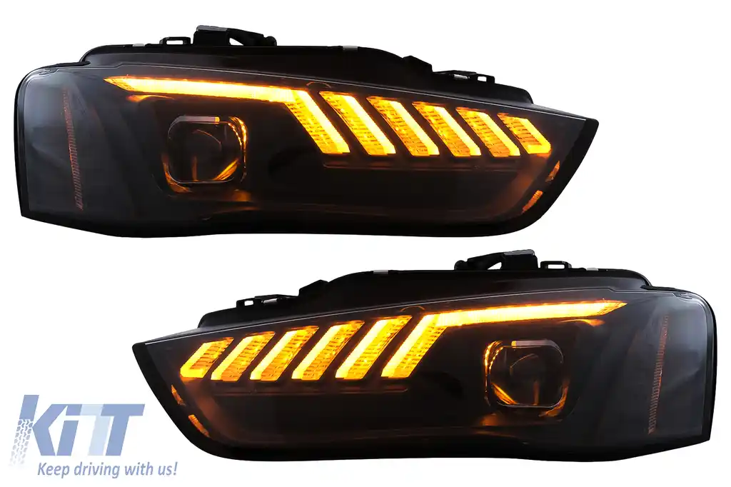 Faruri LED DRL compatibil cu Audi A4 B8.5 Facelift (2012-2015) Negru Semnal Dinamic-image-6109338