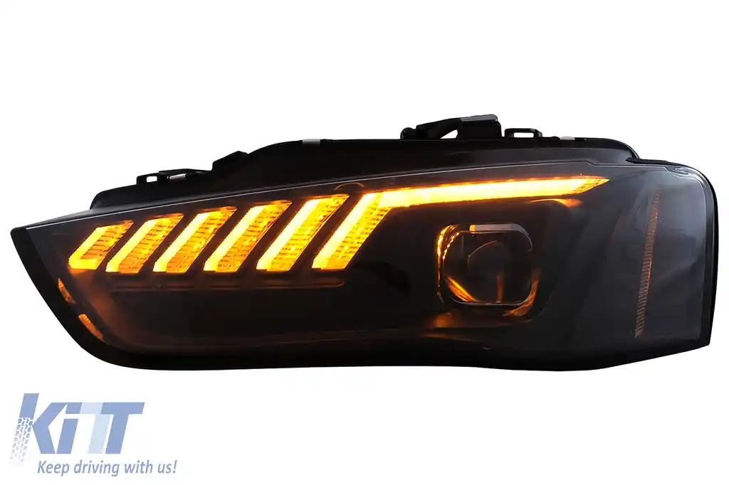 Faruri LED DRL compatibil cu Audi A4 B8.5 Facelift (2012-2015) Negru Semnal Dinamic-image-6109339