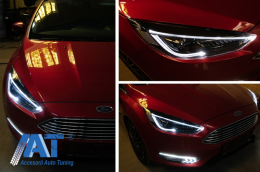 Faruri LED DRL compatibil cu Ford Focus III Mk3 Facelift (2015-2017) Bi-Xenon Design Semnalizare Dinamica-image-6049427
