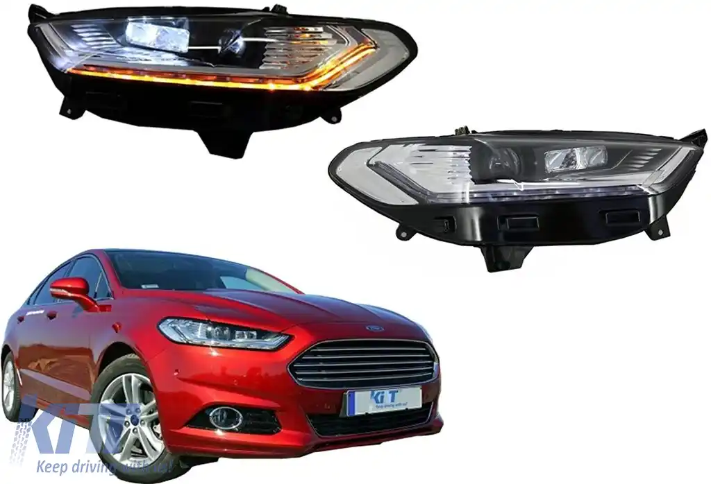 Faruri LED DRL compatibil cu Ford Mondeo MK5 (2013-2016) Semnalizare Secventiala Crom-image-6107611