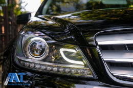 Faruri LED DRL compatibil cu Mercedes C-Class W204 S204 C204 Facelift (2011-2014) Negru-image-6086399