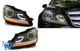 Faruri LED DRL compatibil cu Mercedes C-Class W204 S204 C204 Facelift (2011-2014) Negru-image-6089848