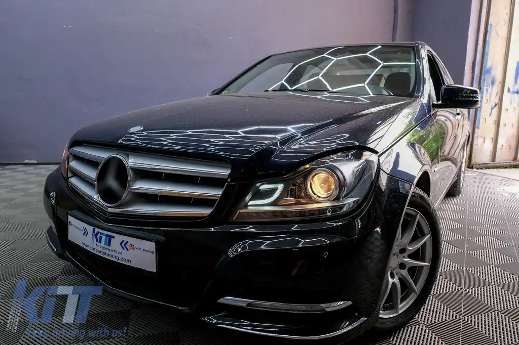 Faruri LED DRL compatibil cu Mercedes C-Class W204 S204 C204 Facelift (2011-2014) Negru-image-6095140