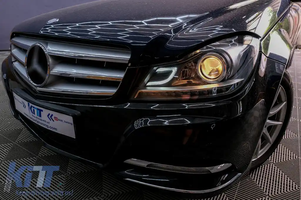 Faruri LED DRL compatibil cu Mercedes C-Class W204 S204 C204 Facelift (2011-2014) Negru-image-6095141