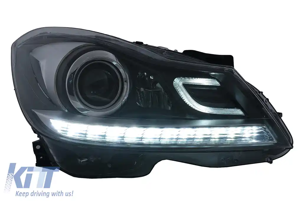 Faruri LED DRL compatibil cu Mercedes C-Class W204 S204 Facelift (2011-2014) Negru Semnal Dinamic-image-6100212
