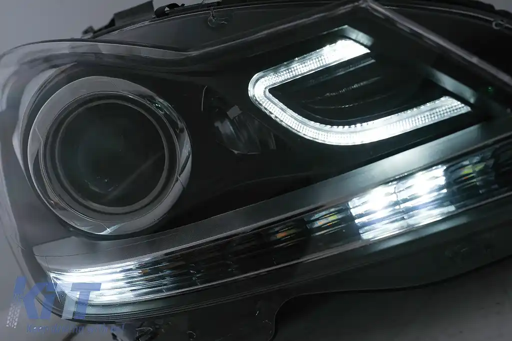 Faruri LED DRL compatibil cu Mercedes C-Class W204 S204 Facelift (2011-2014) Negru Semnal Dinamic-image-6100214