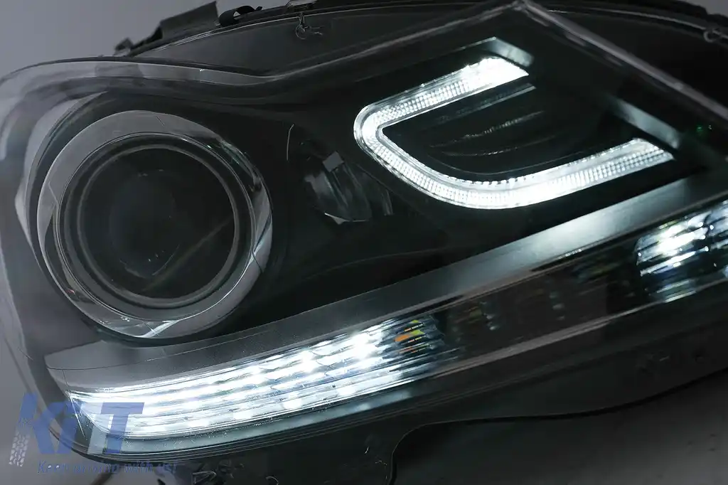 Faruri LED DRL compatibil cu Mercedes C-Class W204 S204 Facelift (2011-2014) Negru Semnal Dinamic-image-6100215