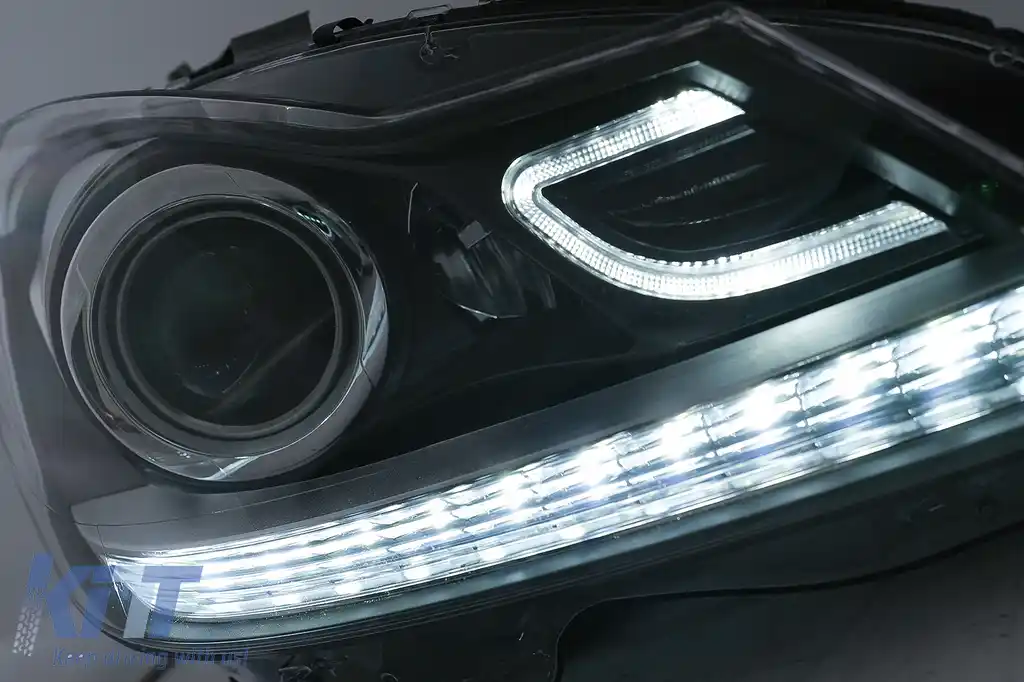 Faruri LED DRL compatibil cu Mercedes C-Class W204 S204 Facelift (2011-2014) Negru Semnal Dinamic-image-6100216
