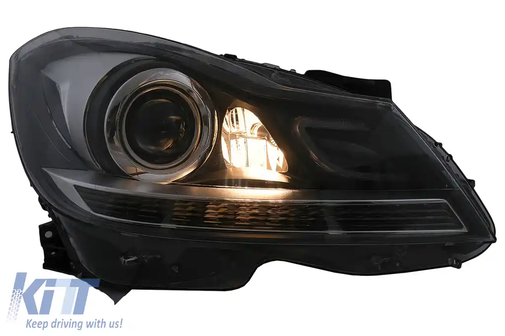 Faruri LED DRL compatibil cu Mercedes C-Class W204 S204 Facelift (2011-2014) Negru Semnal Dinamic-image-6100217
