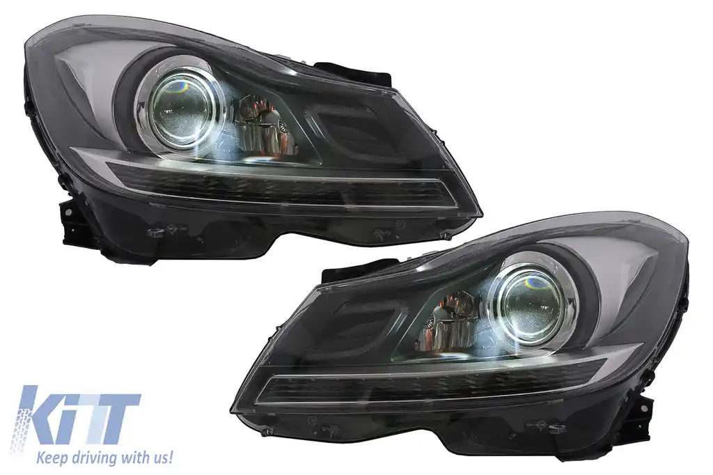 Faruri LED DRL compatibil cu Mercedes C-Class W204 S204 Facelift (2011-2014) Negru Semnal Dinamic-image-6100221