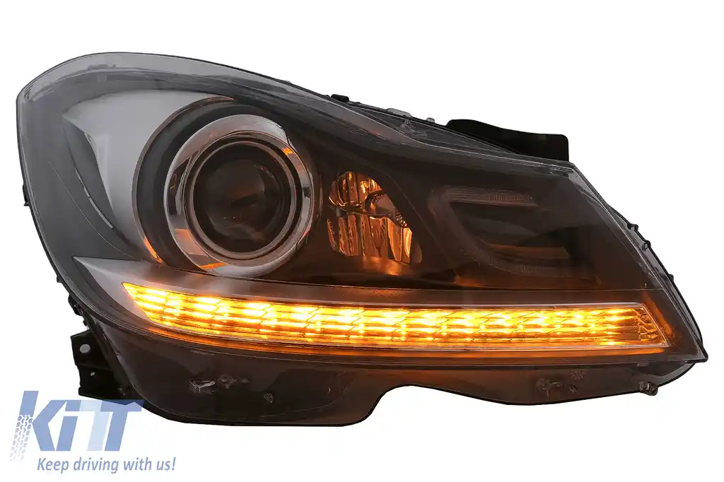 Faruri LED DRL compatibil cu Mercedes C-Class W204 S204 Facelift (2011-2014) Negru Semnal Dinamic-image-6100224