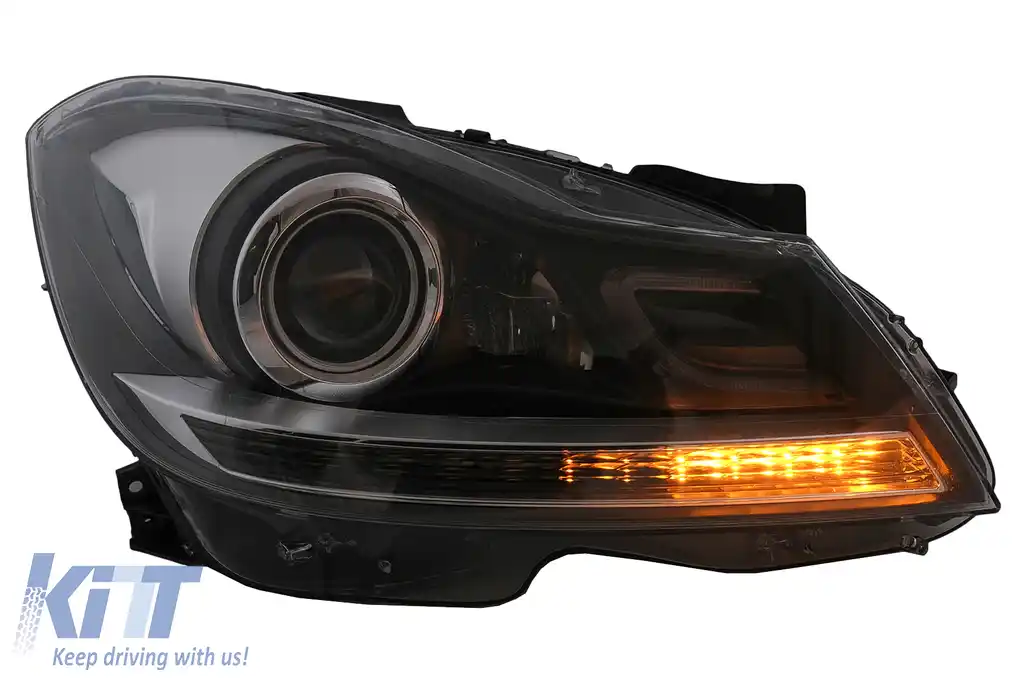 Faruri LED DRL compatibil cu Mercedes C-Class W204 S204 Facelift (2011-2014) Negru Semnal Dinamic-image-6100225