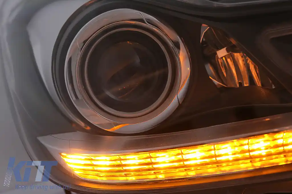 Faruri LED DRL compatibil cu Mercedes C-Class W204 S204 Facelift (2011-2014) Negru Semnal Dinamic-image-6100228