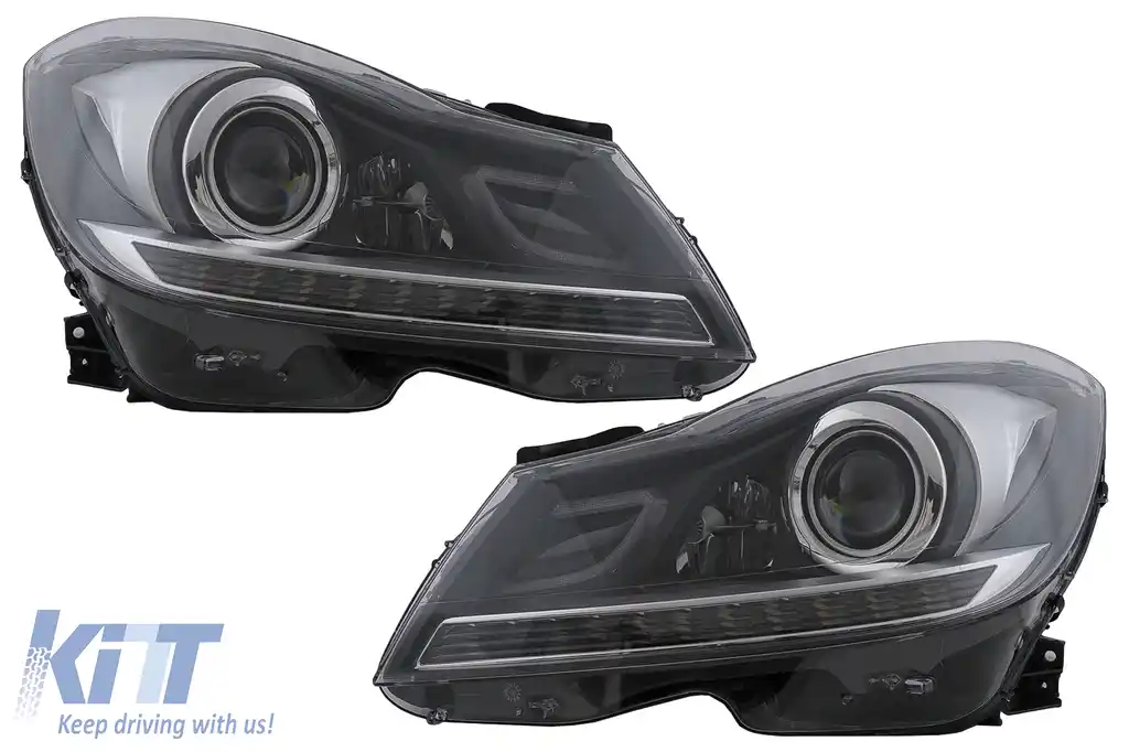 Faruri LED DRL compatibil cu Mercedes C-Class W204 S204 Facelift (2011-2014) Negru Semnal Dinamic-image-6100230