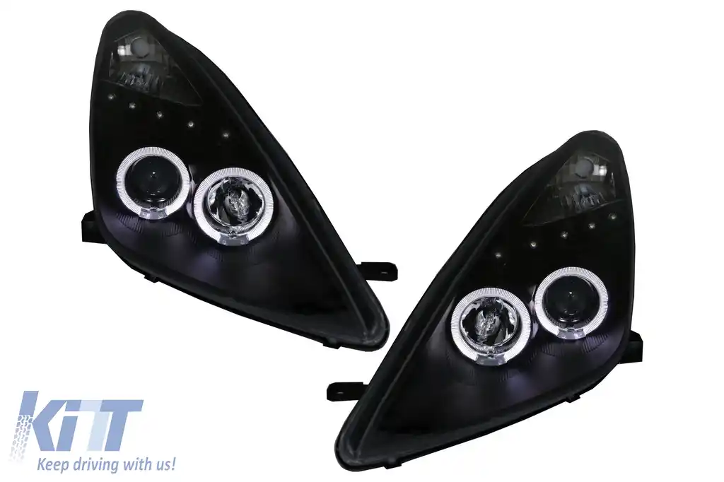 Faruri LED DRL compatibil cu Toyota Celica T230 (1999-2005) Angel Eyes Negru-image-6073966