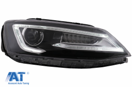 Faruri LED DRL Dual Beam Lens compatibil cu VW Jetta Mk6 VI (2011-2017) RHD Bi-Xenon Design cu Semnal Dinamic Secvential Negru-image-6078936