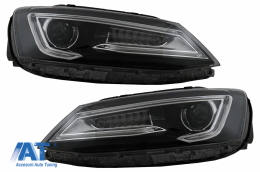 Faruri LED DRL Dual Beam Lens compatibil cu VW Jetta Mk6 VI (2011-2017) RHD Bi-Xenon Design cu Semnal Dinamic Secvential Negru-image-6078944