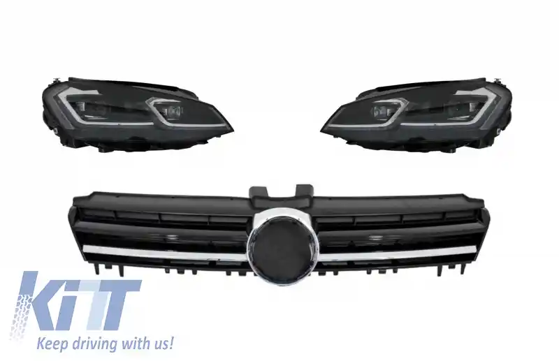 Faruri LED G7.5 Look cu Grila Centrala compatibil cu VW Golf 7 VII G7.5 (2012-2017) Rline Design Crom