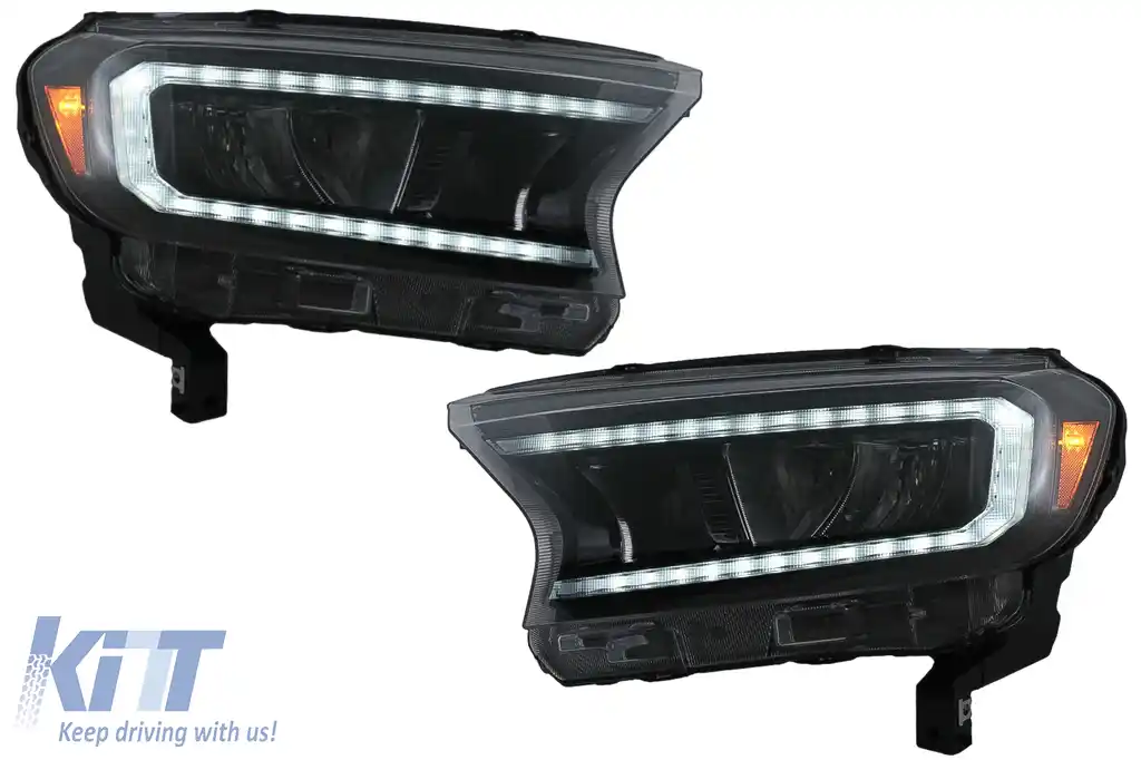 Faruri LED Light Bar compatibil cu Ford Ranger (2015-2020) LHD Negru cu Semnal Dinamic