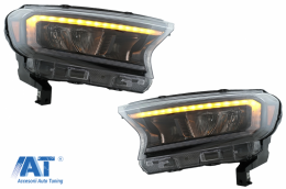 Faruri LED Light Bar compatibil cu Ford Ranger (2015-2020) LHD Negru cu Semnal Dinamic-image-6078835