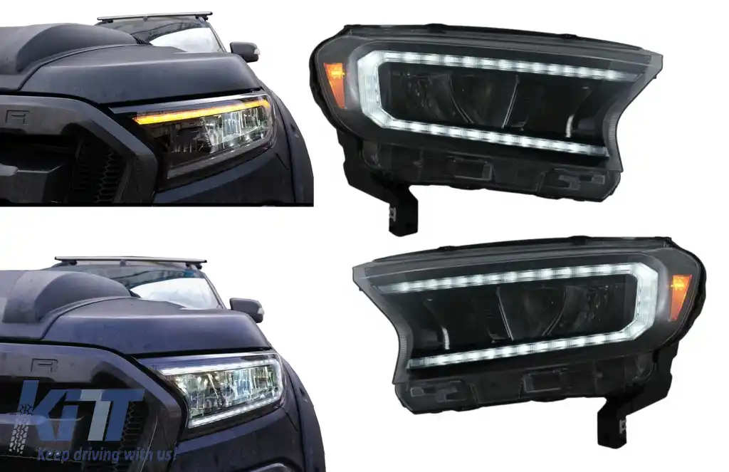 Faruri LED Light Bar compatibil cu Ford Ranger (2015-2020) LHD Negru cu Semnal Dinamic-image-6078843