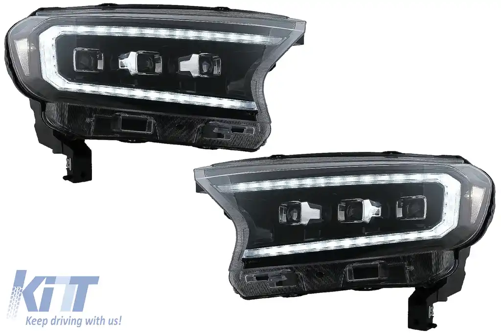 Faruri LED Light Bar Dynamic Start-up Display compatibil cu Ford Ranger Raptor (2015-2020) LHD Negru cu Semnal Dinamic Matrix Projector