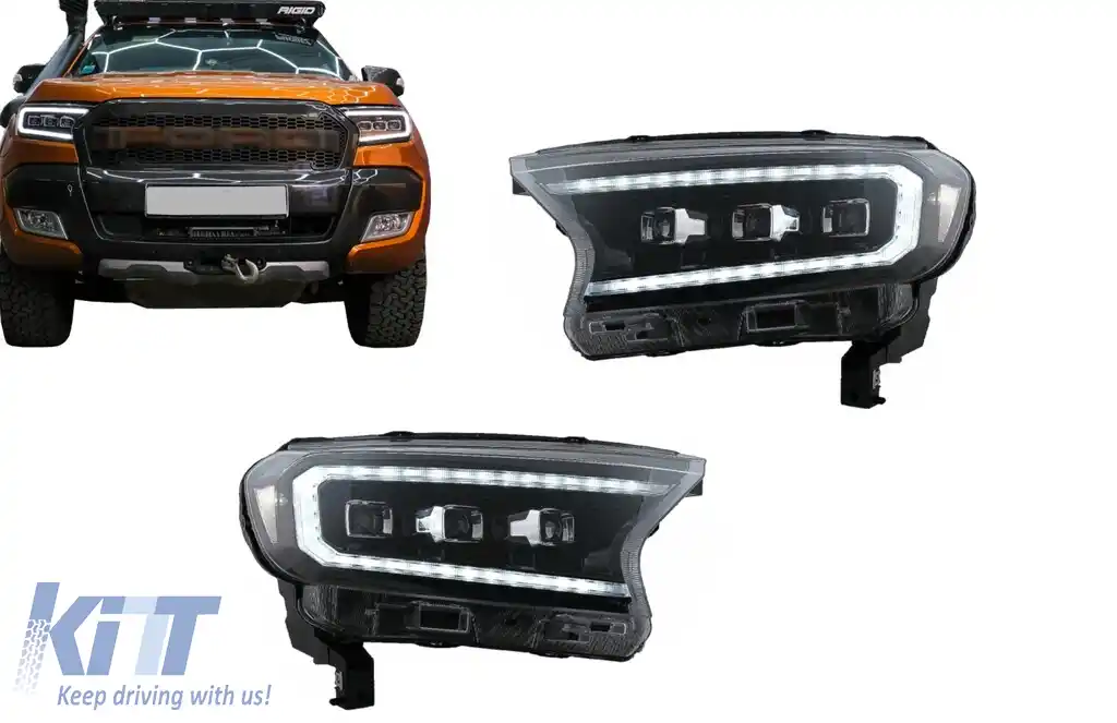 Faruri LED Light Bar Dynamic Start-up Display compatibil cu Ford Ranger Raptor (2015-2020) LHD Negru cu Semnal Dinamic Matrix Projector-image-6106852