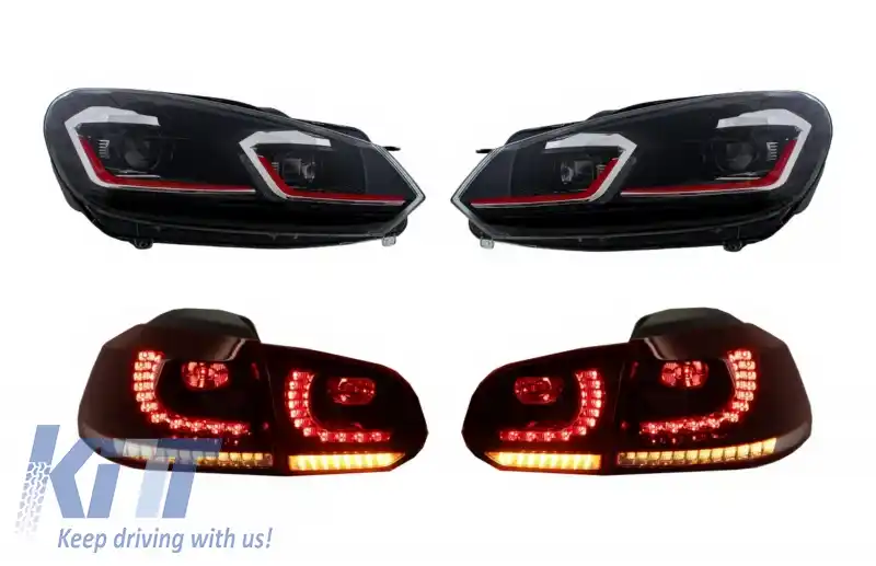Faruri LED si Stopuri FULL LED compatibil cu VW Golf 6 VI (2008-2013) Facelift G7.5 GTI Design Rosu Semnalizare Secventiala LHD
