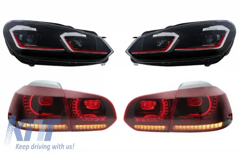 Faruri LED si Stopuri FULL LED compatibil cu VW Golf 6 VI (2008-2013) Facelift G7.5 GTI Design Rosu Semnalizare Secventiala LHD