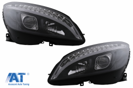 Faruri LED Tube Light compatibil cu Mercedes C-Class W204 S204 (2007-2010) Negru cu Semnal Dinamic-image-6078549