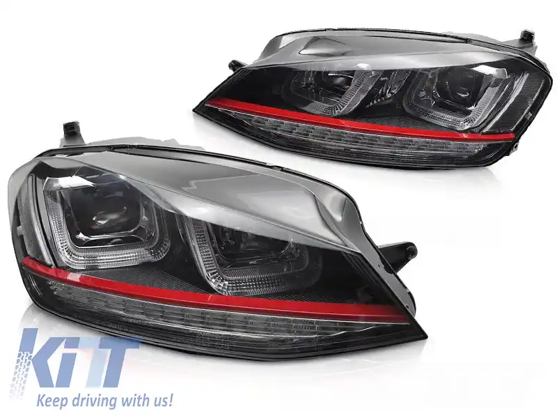 FARURI SEQ NEGRE CU LINIE ROSIE potrivite pentru VW GOLF 7 13-17