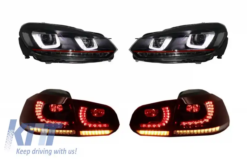 Faruri si Stopuri Full LED compatibil cu VW Golf 6 VI (2008-2013) R20 U Design cu Semnal LED Dinamic